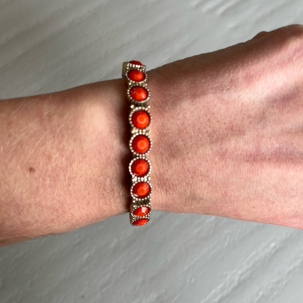 Vintage Coral Link Bracelet Southwestern Style Silver Tone